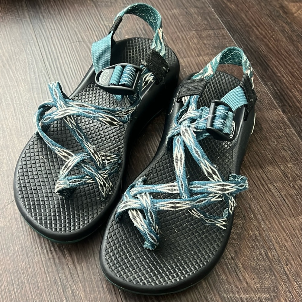 Double strap Chaco sandals with a toe strap.